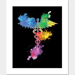 Caduceus Watercolor Splash Nurse T-Shirt for Men and Women Posters and Art